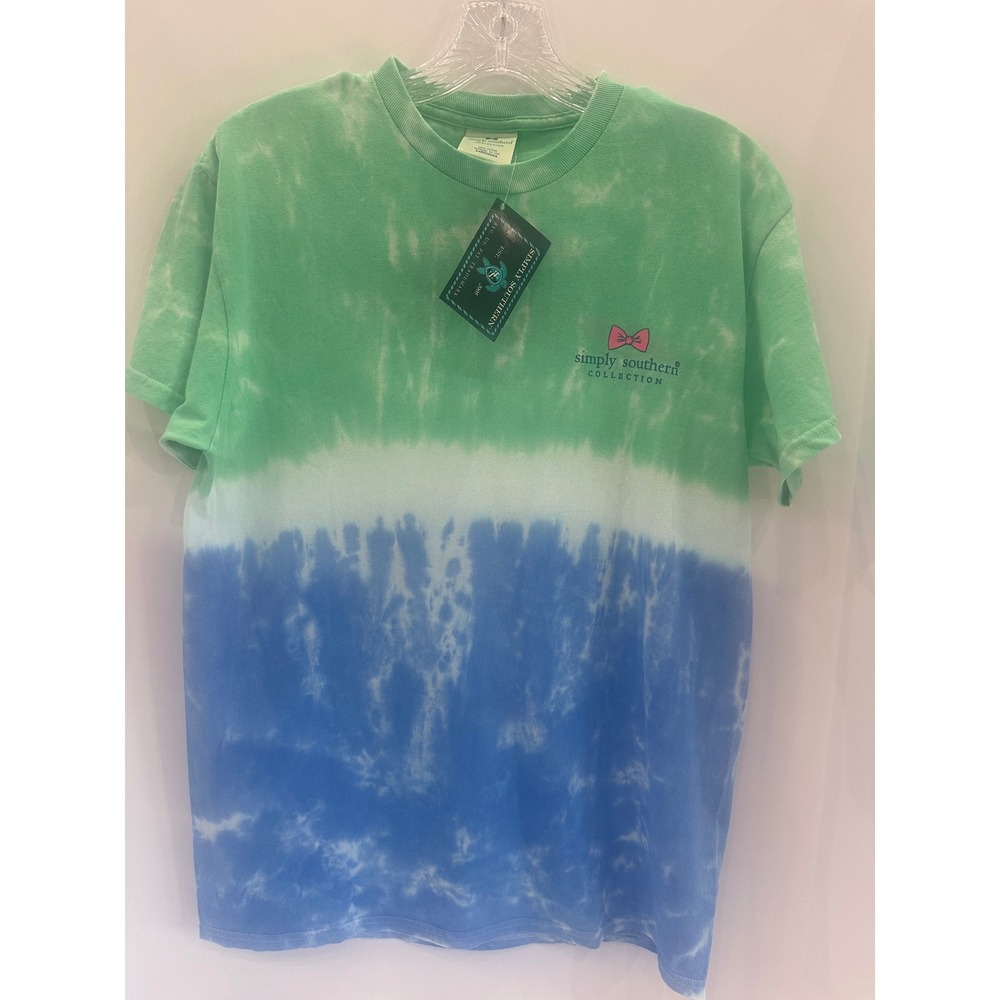 Simply Southern Beach Chair Dont Care Tie Dye T-Shirt Green Blue Medium NWT